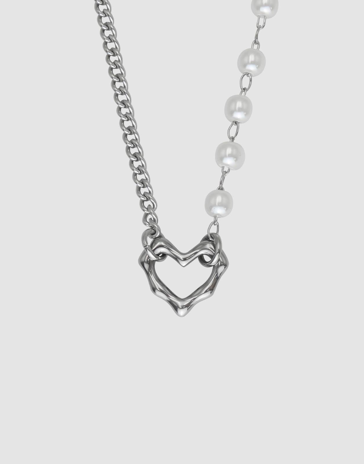 MIX PEARL HEART SS NECKLACE